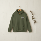 Dark green graphic hoodie with small front logo