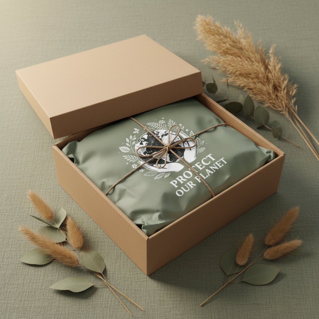 Sage green T-shirt with globe-and-leaf 'Protect Our Planet' graphic