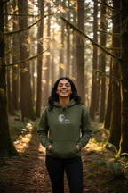 Olive green hoodie with lion Stay Humble chest graphic, drawstring hood and front pocket