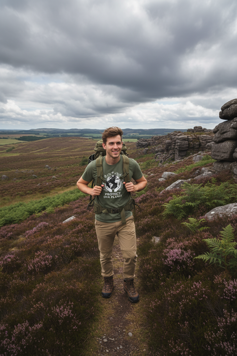 Military green T-shirt with globe laurel graphic: 'PROTECT OUR PLANET'
