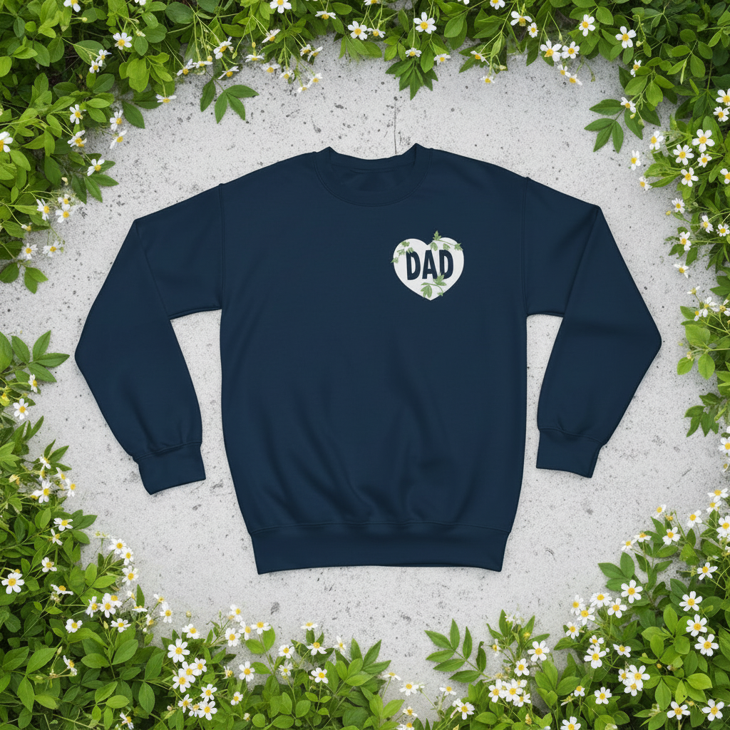 Sweatshirt, navy crewneck with DAD heart logo