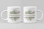 White mugs with floral design, 'William & Estelle' and 'March 10, 2025'