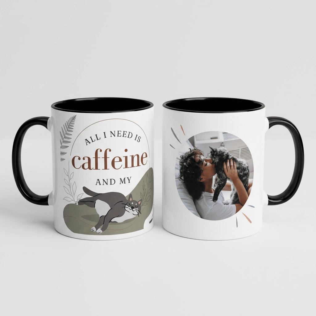 Personalised Cat Photo Mug – All I Need Is Caffeine and My Cat - #AlleyCrafters