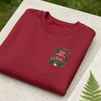 Antique cherry red sweatshirt with plant graphic and crew neck