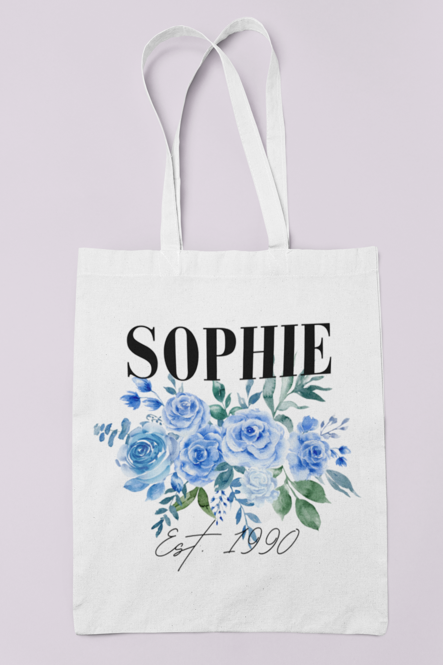 Personalised Floral Tote Bag | Custom Name, Text & Date | Choose Rose Colours | Eco Gift