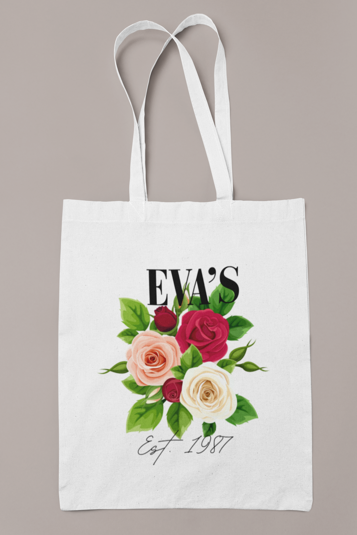 Personalised Floral Tote Bag | Custom Name, Text & Date | Choose Rose Colours | Eco Gift