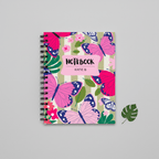 Personalized A5 spiral notebook with butterfly floral cover, rings visible at left