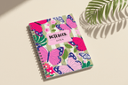 Personalized A5 spiral notebook with butterfly floral cover, tilted side view