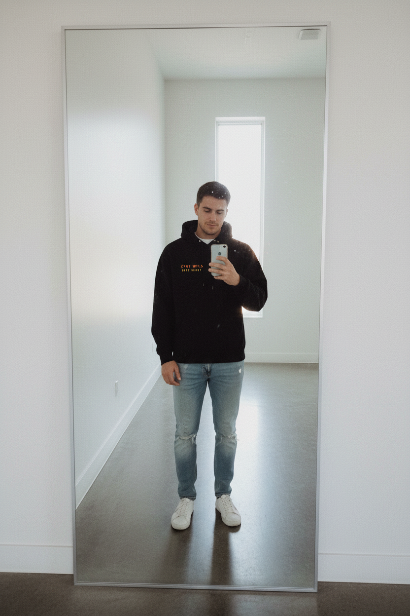 Black hoodie with small chest logo print