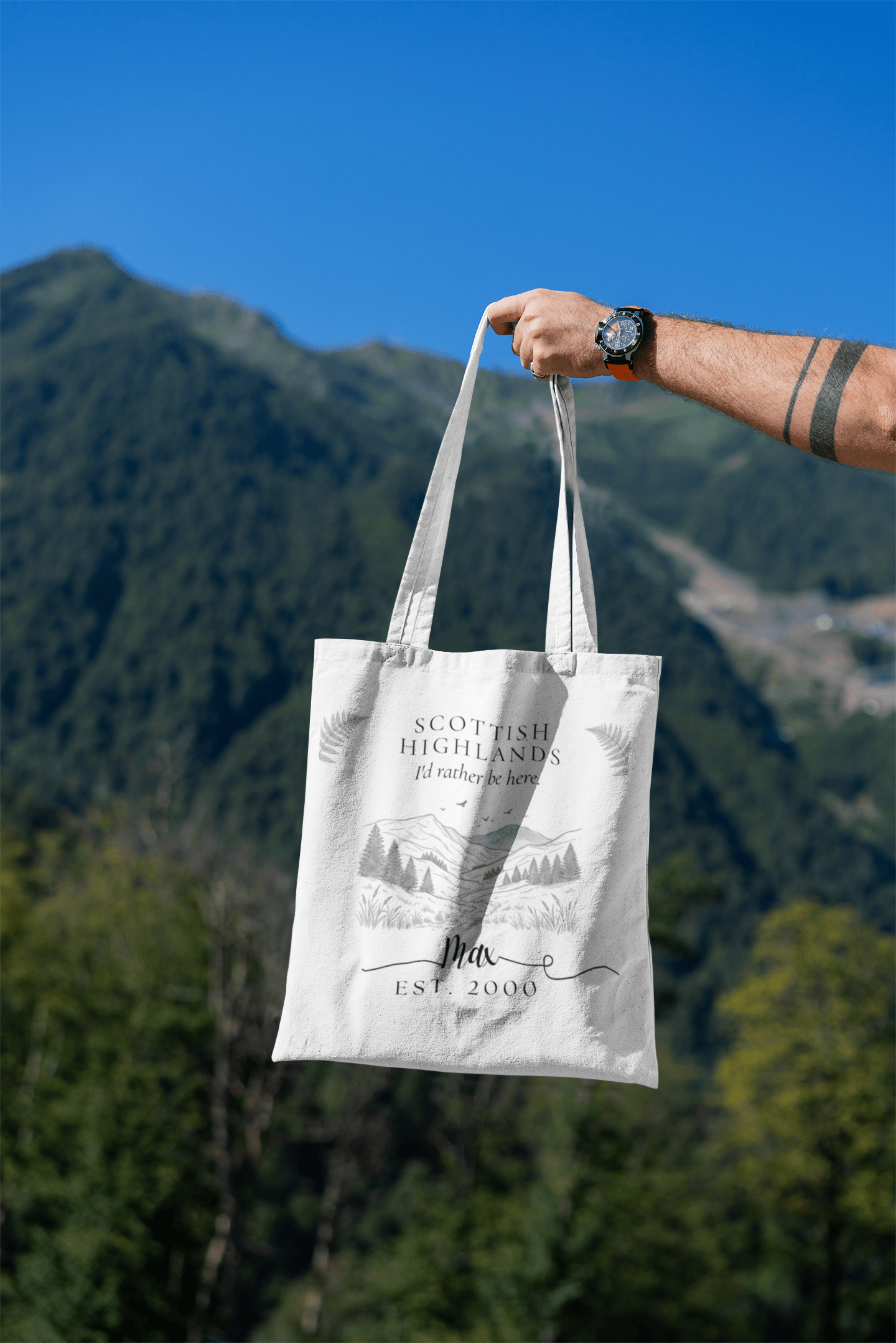Personalised Mountain Tote Bag — Custom Location, Name & Date | Scenic Illustration - AlleyCrafters