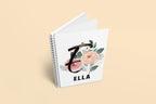 Personalised floral initial A5 wirobound notebook, white cover with floral letter art