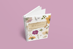 A5 wirebound journal notebook with layered floral softcover, lined pages.