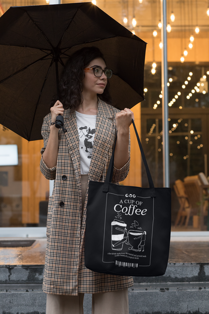 Coffee Lovers Canvas Tote Bag with strap colour option - 'A Cup of Coffee' Design