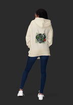 Cream unisex hoodie with hood, front pocket, and Faith over Fear rose back graphic