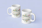 White mugs with floral design, 'William & Estelle' and 'March 10, 2025'