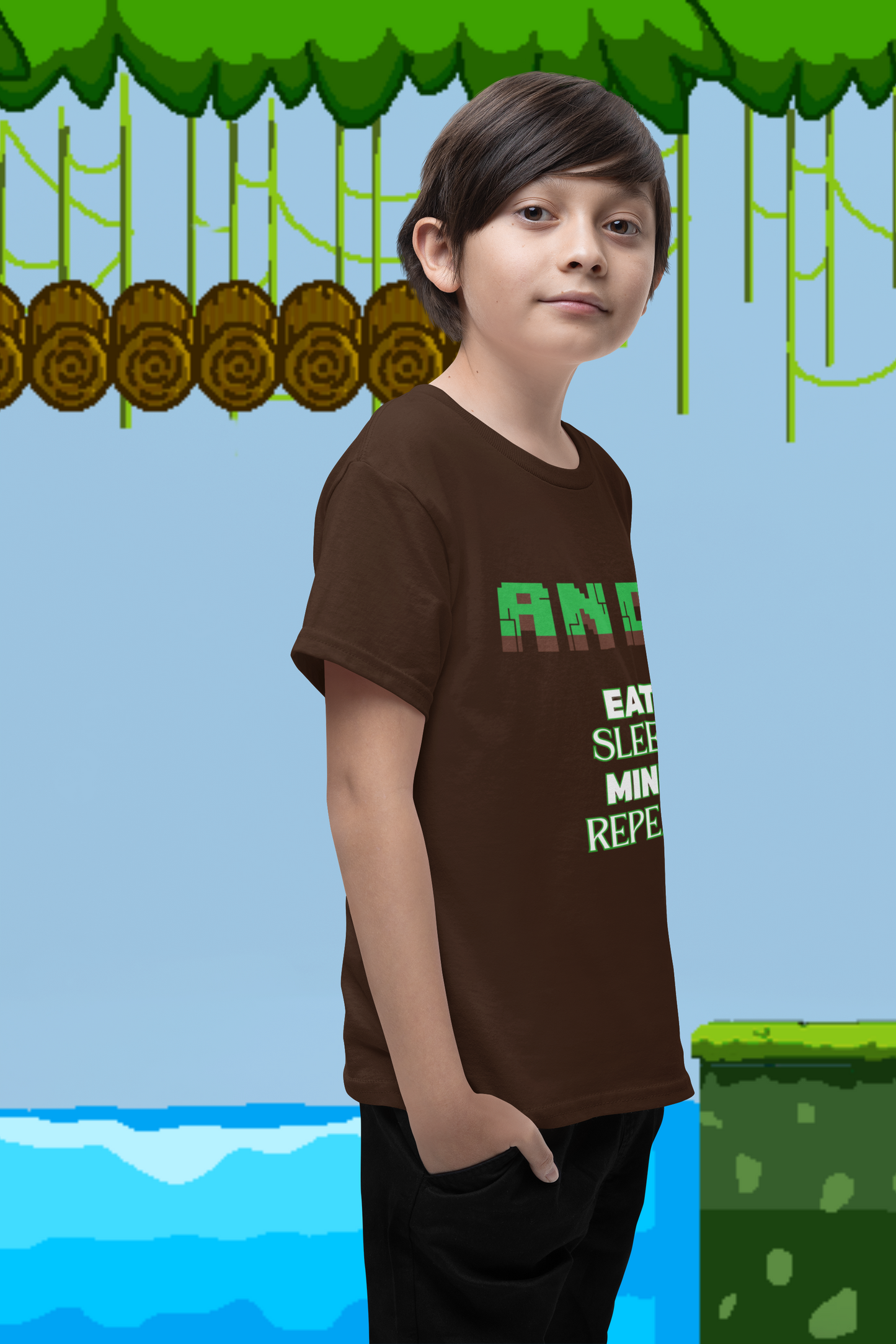 Kids Minecraft Inspired Tee - 'Eat Sleep Mine Repeat'