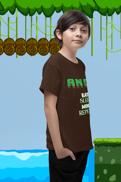 Kids Minecraft Inspired Tee - 'Eat Sleep Mine Repeat'