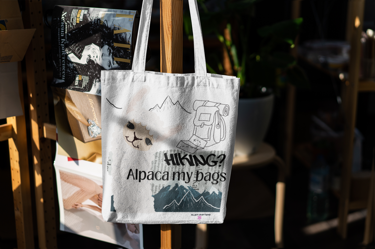 Humorous Alpaca Hiking - Tote Bag