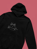 Black hooded sweatshirt with white handwritten inspirational text graphic