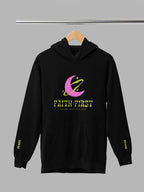 Black unisex hoodie with hood and Faith First logo chest print