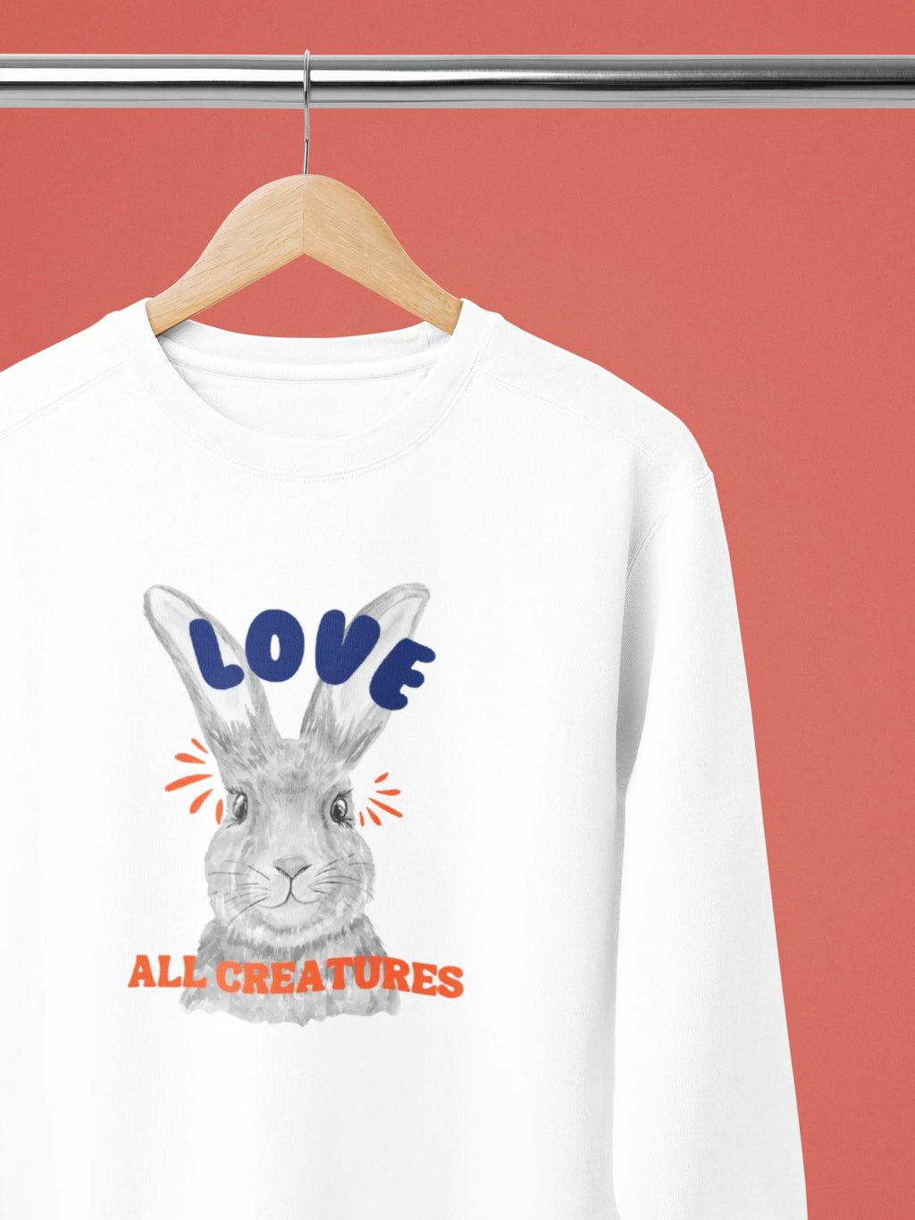 Love All Creatures Sweatshirt - Cute Bunny Animal Rights Crewneck - Alley Crafters