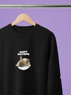 Black crewneck sweatshirt with 'DON'T DISTURB' sleeping French bulldog graphic