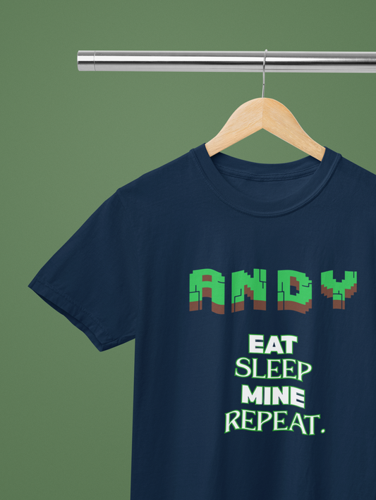 Kids Minecraft Inspired Tee - 'Eat Sleep Mine Repeat'