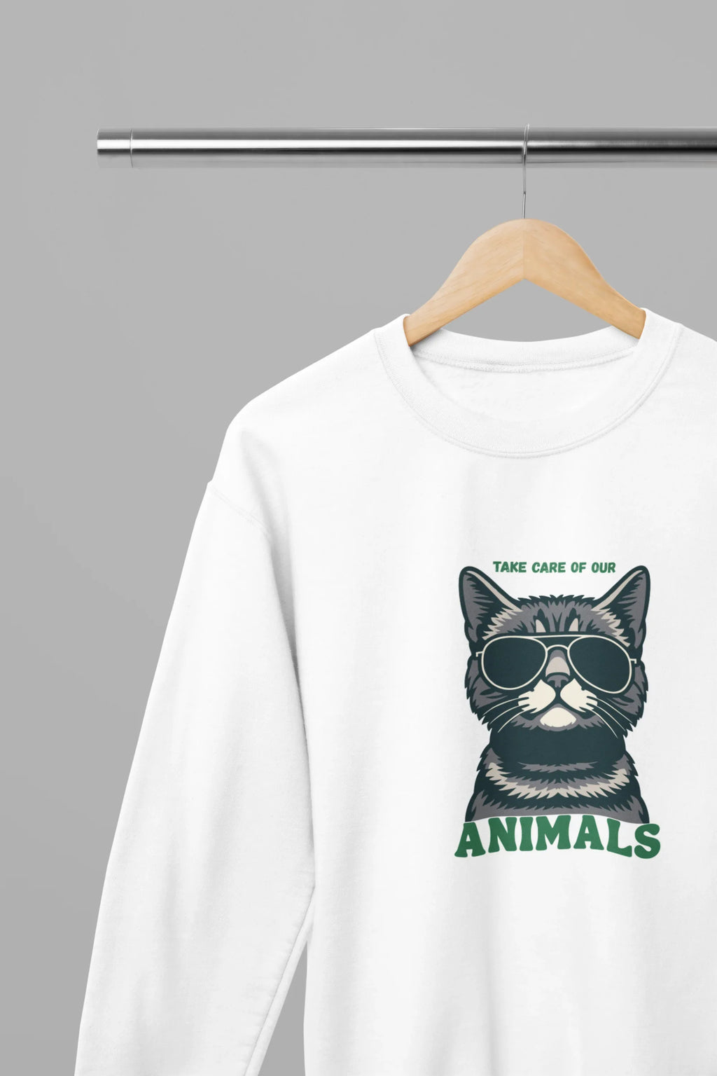 Cat Sunglasses Sweatshirt – 'Take Care of Your Animals' Cozy Crewneck - Alley Crafters