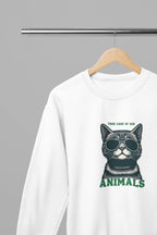 Cat Sunglasses Sweatshirt – 'Take Care of Your Animals' Cozy Crewneck - Alley Crafters