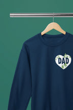 Navy sweatshirt with DAD heart logo patch on chest