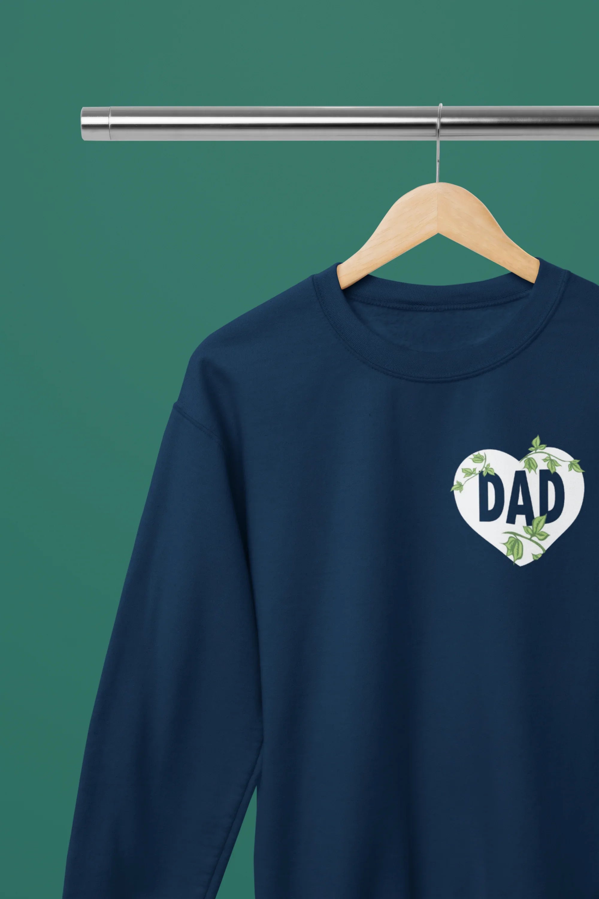Navy sweatshirt with DAD heart logo patch on chest