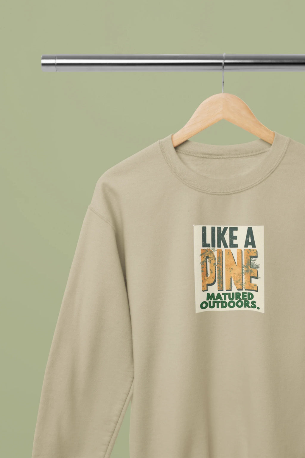Sand crewneck sweatshirt with 'LIKE A PINE' front graphic