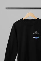Black sweatshirt with Nature printed text and badge on left chest
