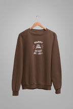 Brown sweatshirt with 'Happy Birthday' cake graphic and custom name text