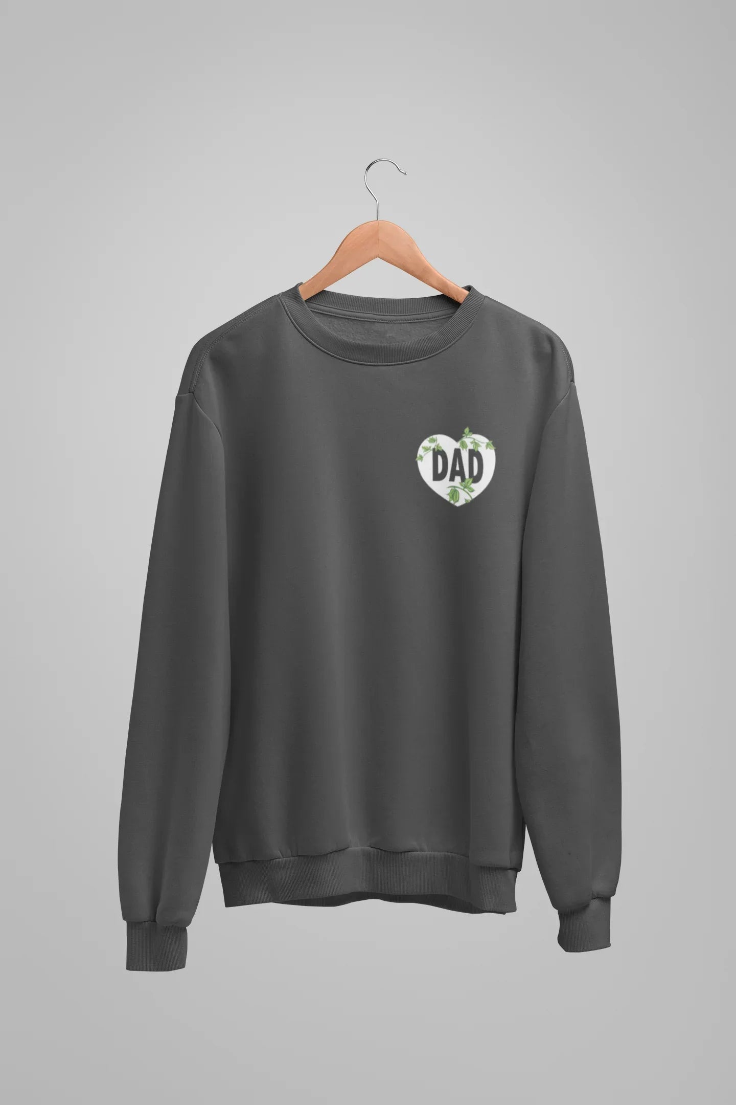 Charcoal sweatshirt with DAD heart logo on chest