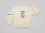 Cream sweatshirt with 'Happy Birthday' cake graphic and custom name text