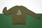 Olive green sweatshirt with 'I'm Trying to Be a Nature Person' slogan
