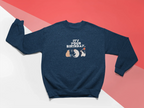 Navy crewneck cat birthday sweatshirt with front graphic cats and “It’s your birthday” text