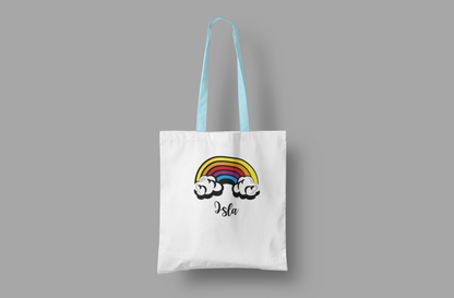 Tote Bag Personalised Name Rainbow Canvas
