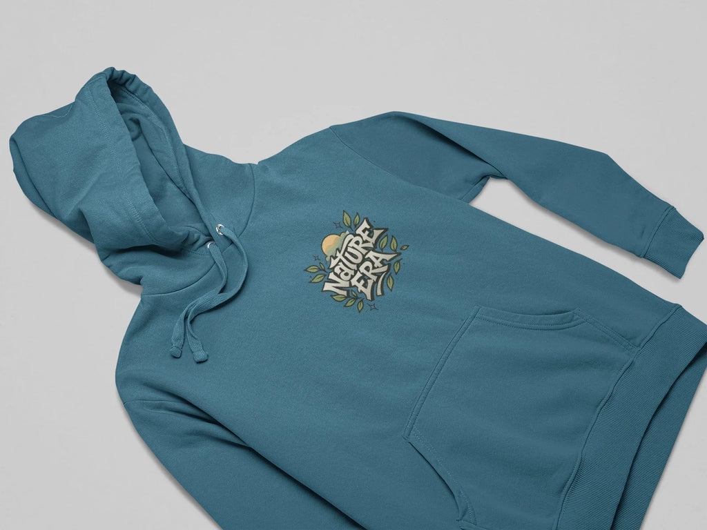 Teal Nature Era hoodie with embroidered chest logo, hood and drawstring neckline.