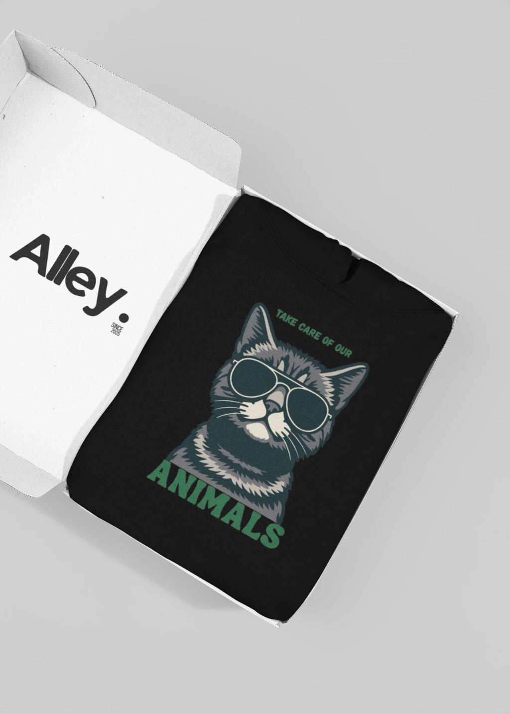 Cat Sunglasses Sweatshirt – 'Take Care of Your Animals' Cozy Crewneck - Alley Crafters