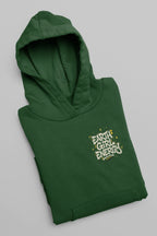 Forest green hoodie with front pocket and small Earth Girl Energy chest logo
