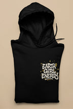 Black hoodie with front pocket and Earth Girl Energy chest logo on the left