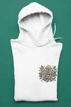 White pullover hoodie with Nature Era chest logo and drawstring hood