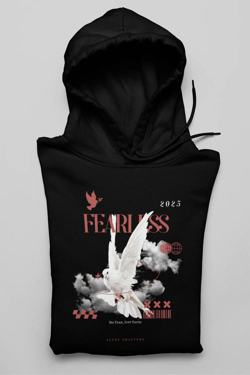 Black unisex hoodie, front graphic with white bird and 2025 text