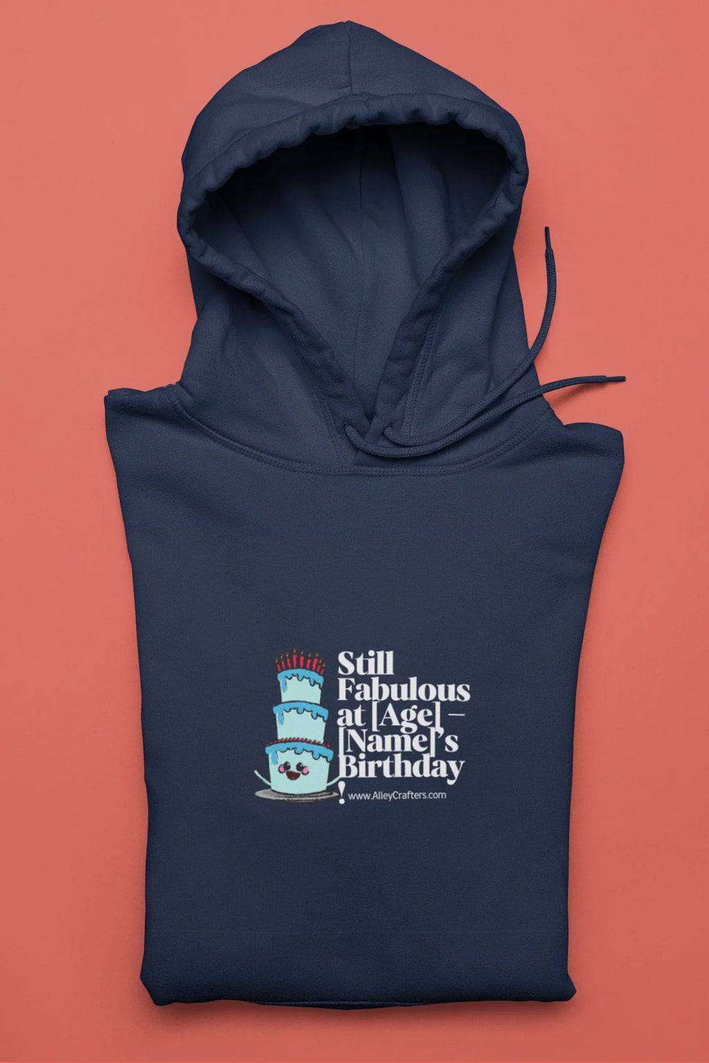 Navy birthday graphic hoodie with hood and front pouch pocket
