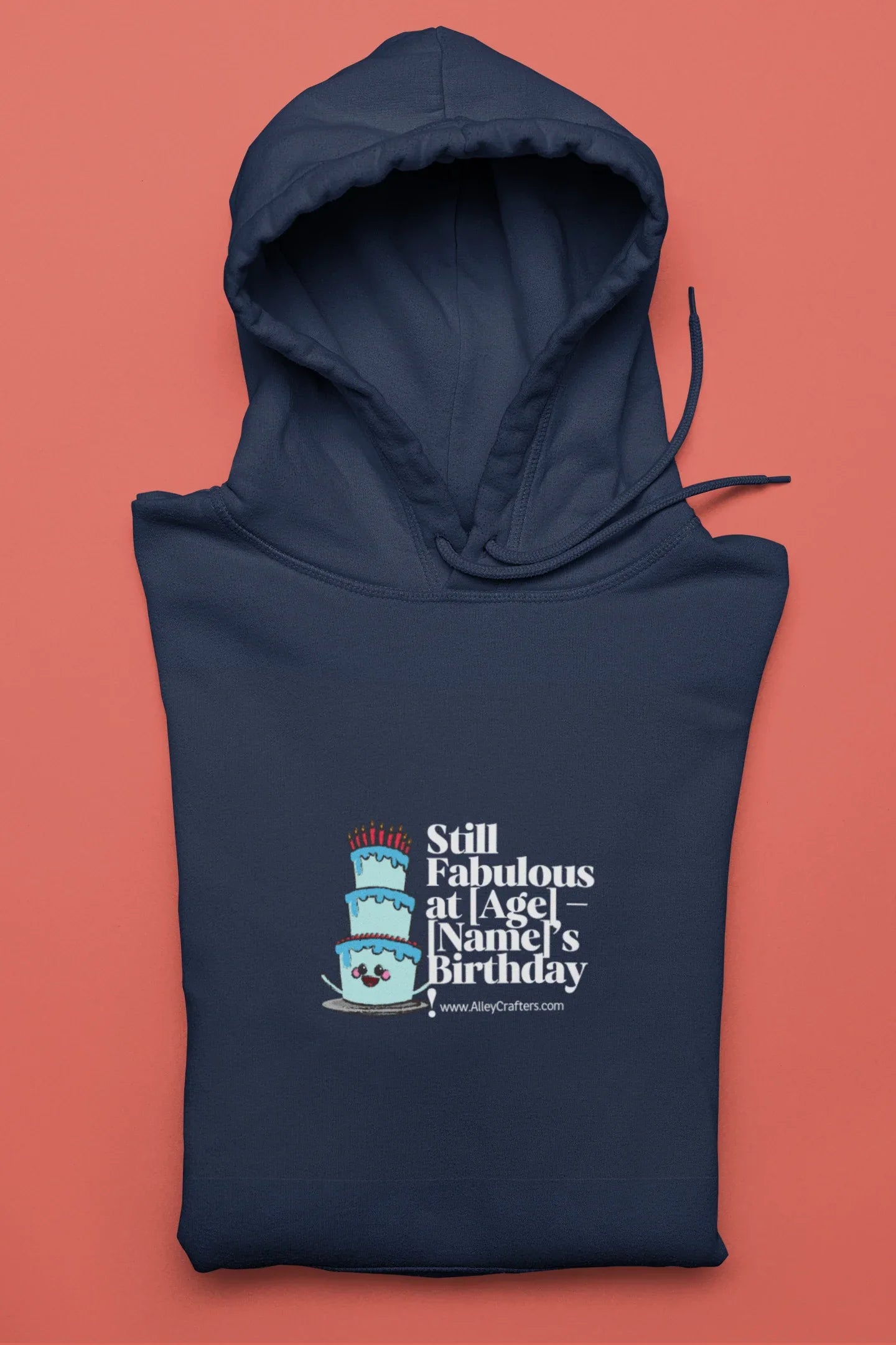 Navy birthday graphic hoodie with hood and front pouch pocket