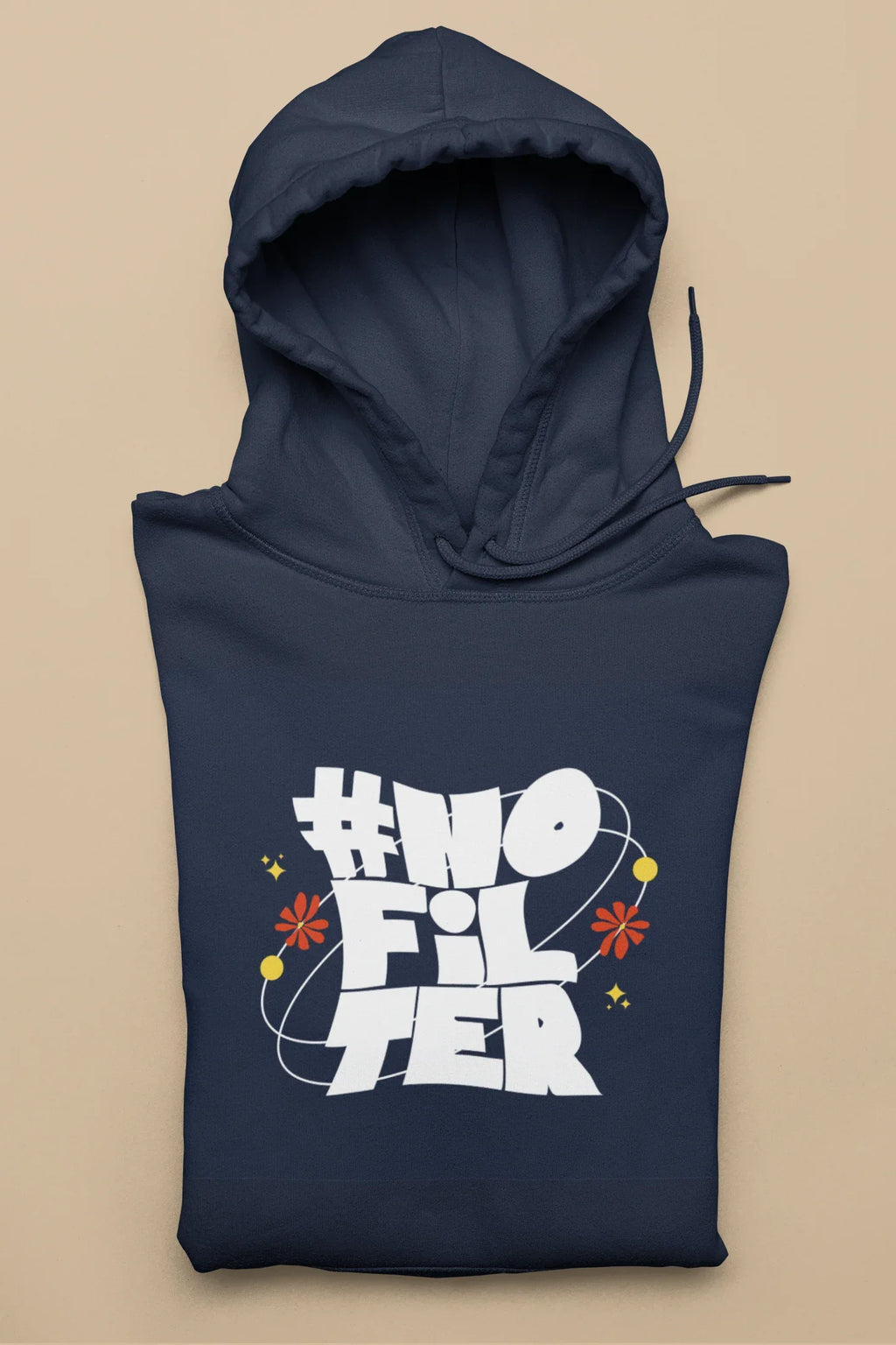 Navy unisex slogan hoodie with hood and front kangaroo pocket