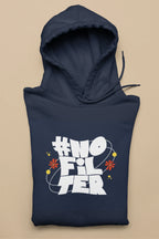 Navy unisex slogan hoodie with hood and front kangaroo pocket