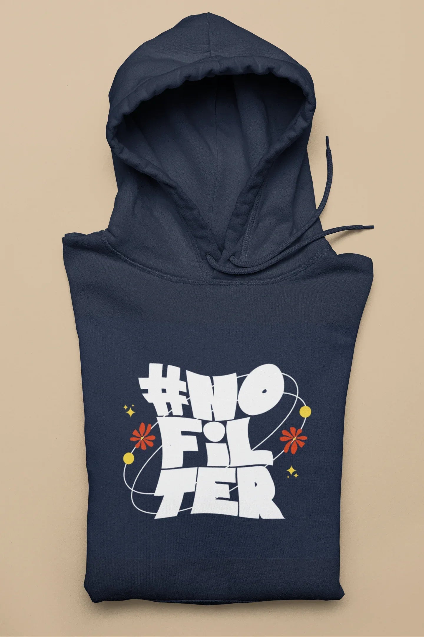 Navy unisex slogan hoodie with hood and front kangaroo pocket